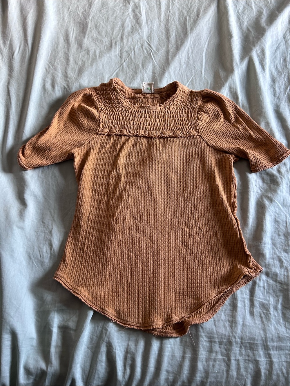 We The Free Smocked Short-Sleeve Top in Rusty Orange